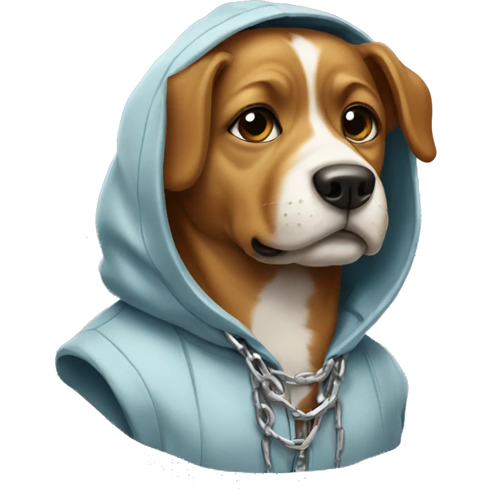 Dog wearing a hoodie and good chain emoji