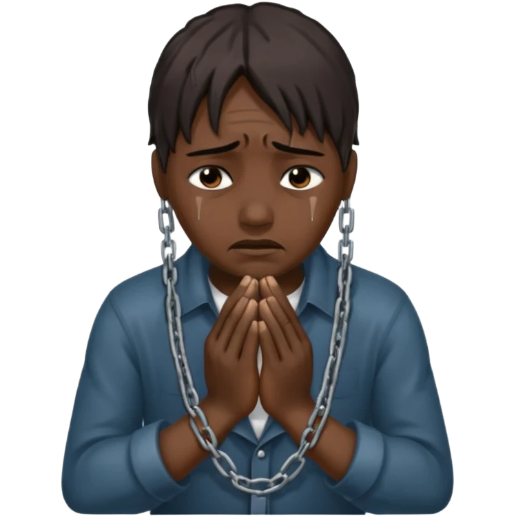 slavery chained hands and head, weeping emoji