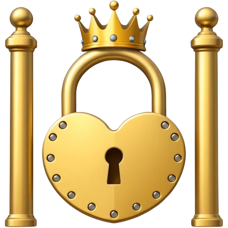 Golden padlock with a crown icon blocking a gate, flat UI illustration premium style. emoji
