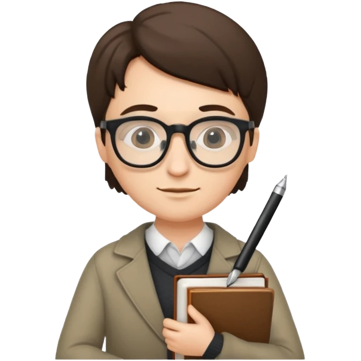 writer holding pen and book, wearing glasses emoji