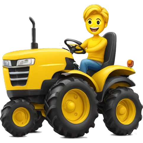 a happy person driving powerful yellow tractor emoji
