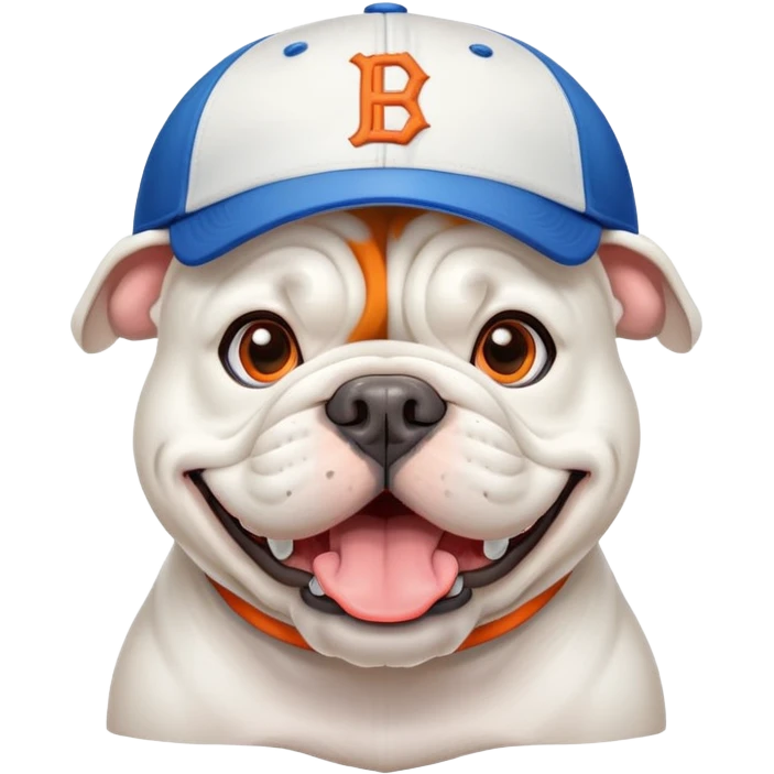 Only white BULLDOG, with orange and blue baseball hat, H emoji