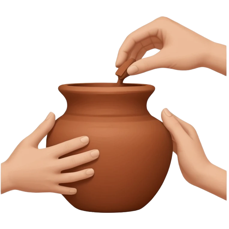 Minimalistic flat vector icon, iOS style, thin black contour on white background. Hands shaping a small clay vase. Clean, no text, no shadow emoji