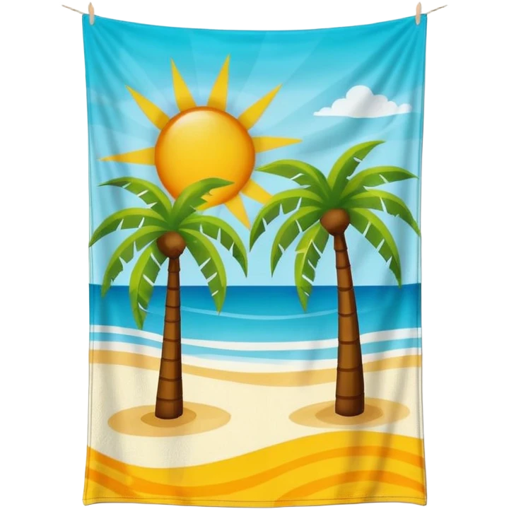 A vibrant beach towel with a pattern of palm trees and the sun. emoji