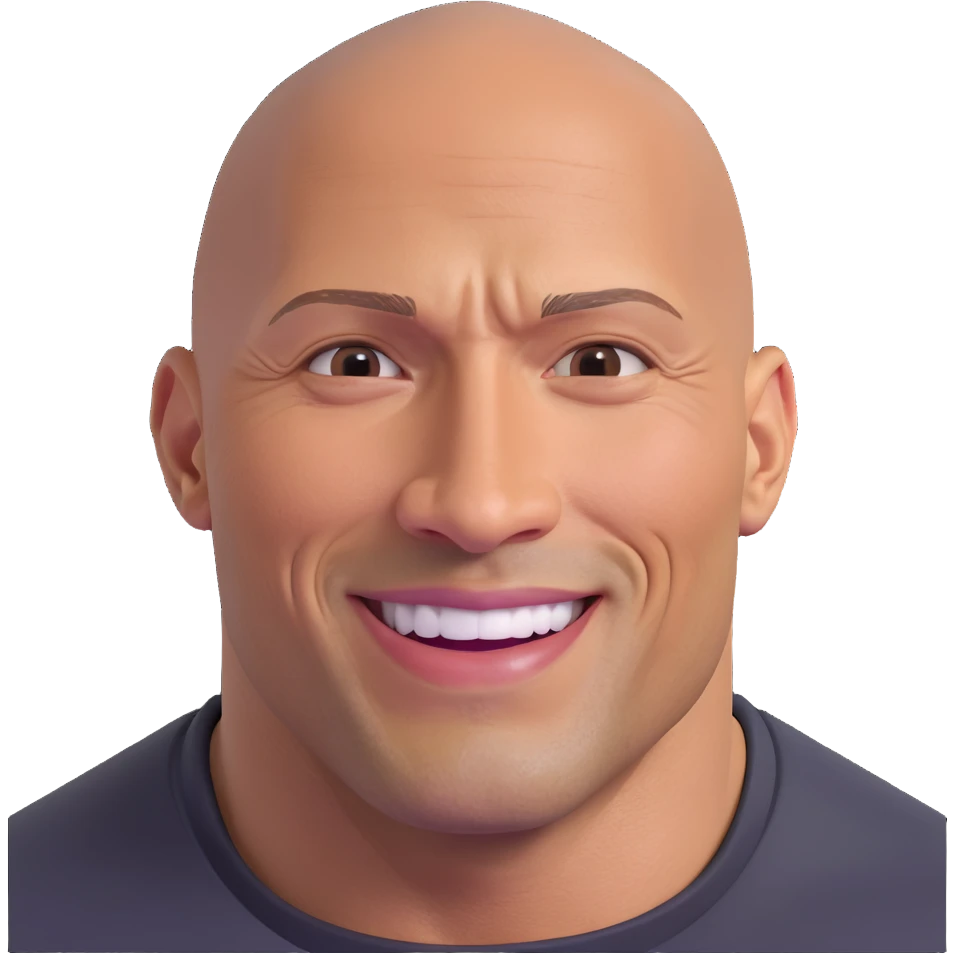 Dwayne 'The Rock' Johnson, 3D emoji style, bald, smiling, strong jawline emoji