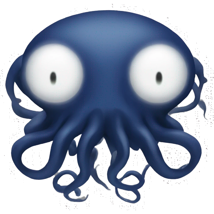 Obscured in darkness, a pair of large, glowing white eyes, and six tentacles, tinted a dark royal blue. emoji