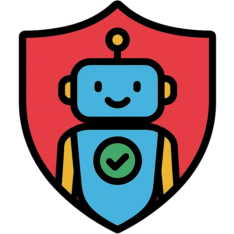 certified safe AI robot inside a shield, modern, trustworthy, suitable for a safety certification badge emoji