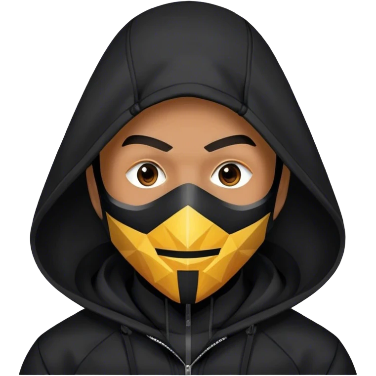 man with black hooded jacket and a only-black full-face geometric mask emoji
