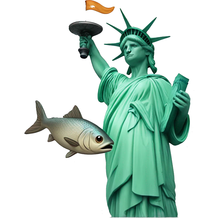 Statue of Liberty holding a fish emoji