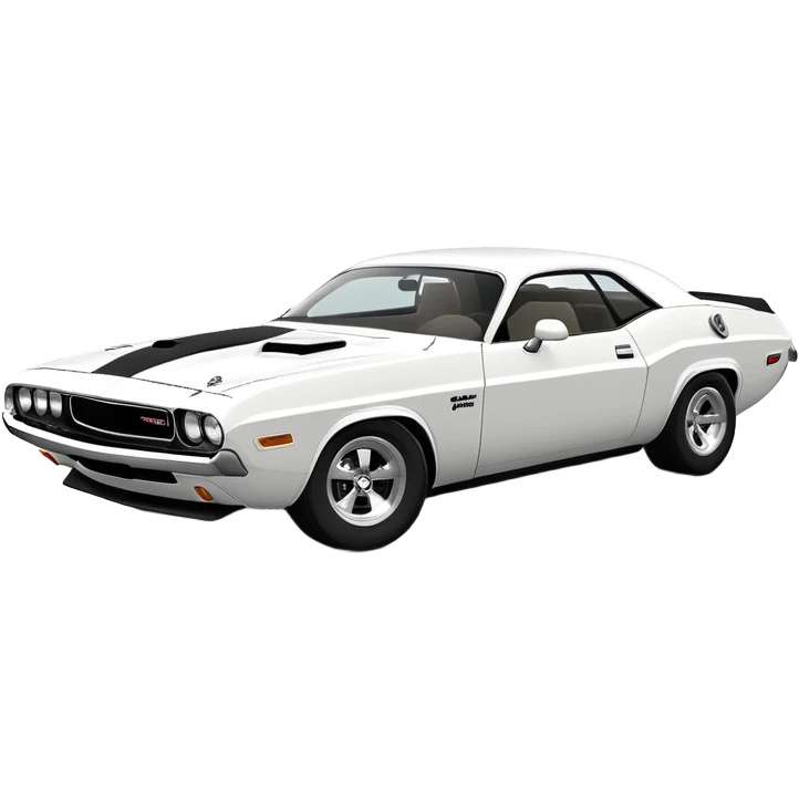 Perfectly structured white 1971 Dodge Challenger from Death Proof, exact 30-degree perspective showing front and side, maintaining authentic muscle car proportions, all-white finish, iOS emoji style emoji