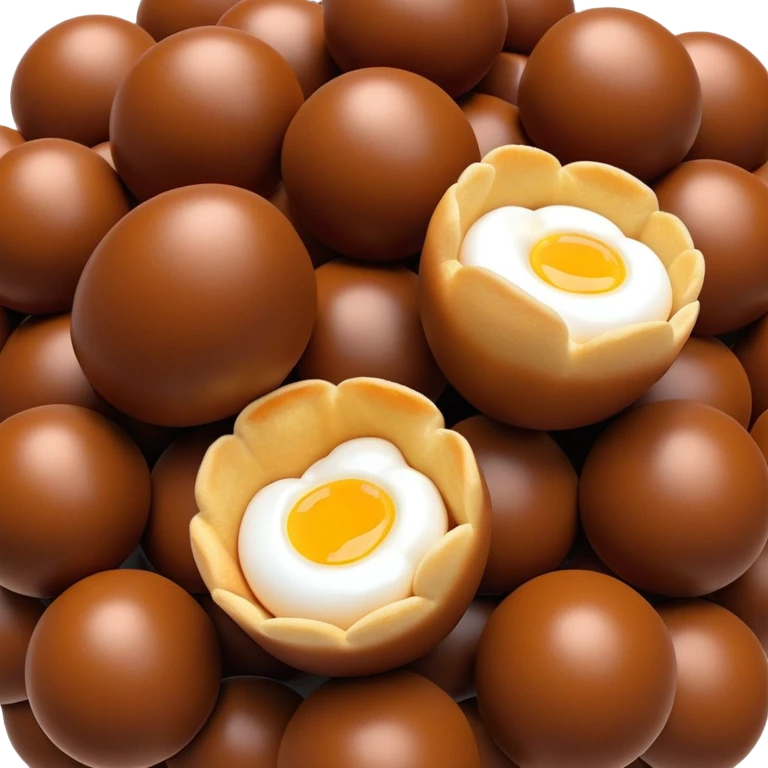3D rendered chocolate Hong Kong egg puffs (鸡蛋仔) with distinctive spherical bubble texture, deep brown color, hyper-realistic bubbles, glossy candy-like finish, detailed texture emoji