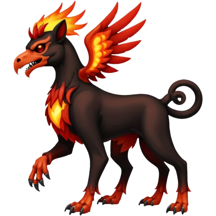 Volcanic Blazing Fiery Evil Skeletal Beaky Feathery Hot Cool Houndoom-Gryphon-fusion (full body) emoji