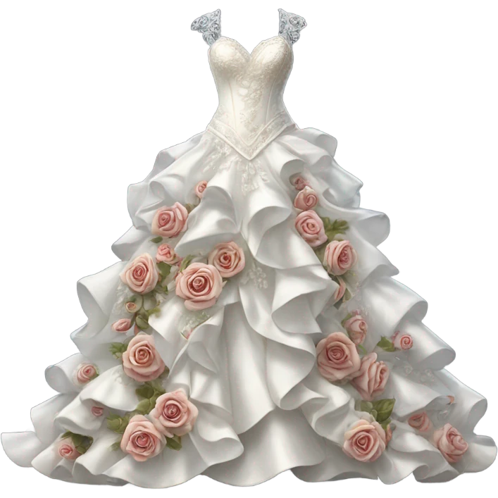 Hyper Realistic ornate Wedding dress displays ruffles and roses emoji