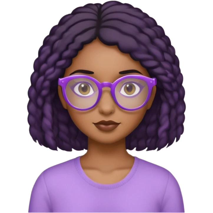A brown girl with coily black hair with lavender glasses  emoji
