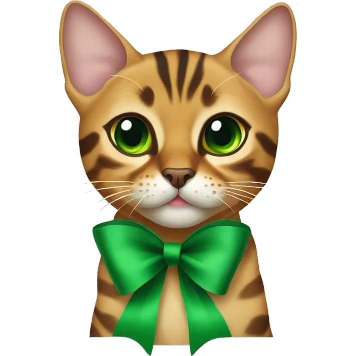 bengal cat with green eyes with a bow emoji