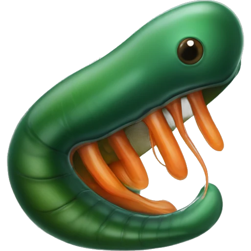 Eight-eyed Dark green and orange medicinal leech with oral suction and caudal suction emoji