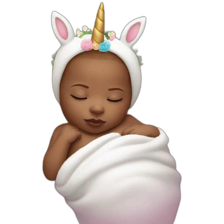 Sleeping white Newborn with unicorn headband emoji