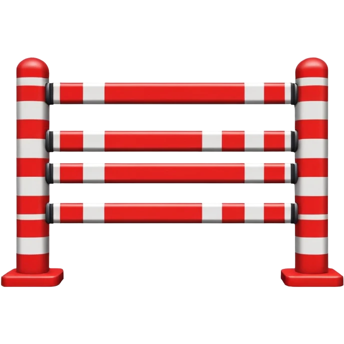 Flat emoji-style icon of a parking barrier gate (boom barrier).
Red and white striped horizontal arm, raised at a slight angle.
Simple geometric shapes, clean vector design.
No text, no background, transparent or plain background.
Bright colors, high contrast.
Centered object, minimal details. emoji