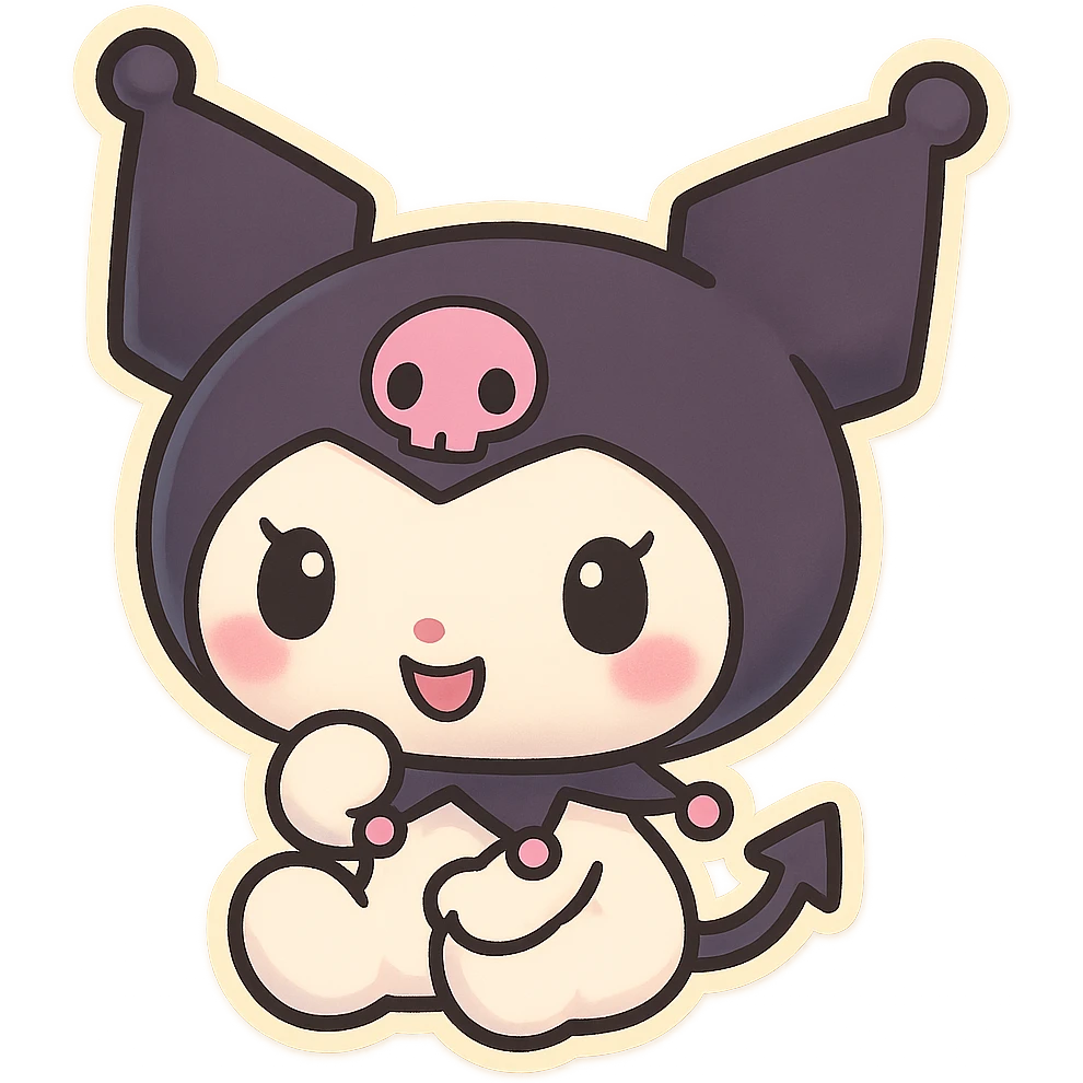 Kuromi character as a chibi sticker with large head, small body, kawaii style, vibrant colors emoji