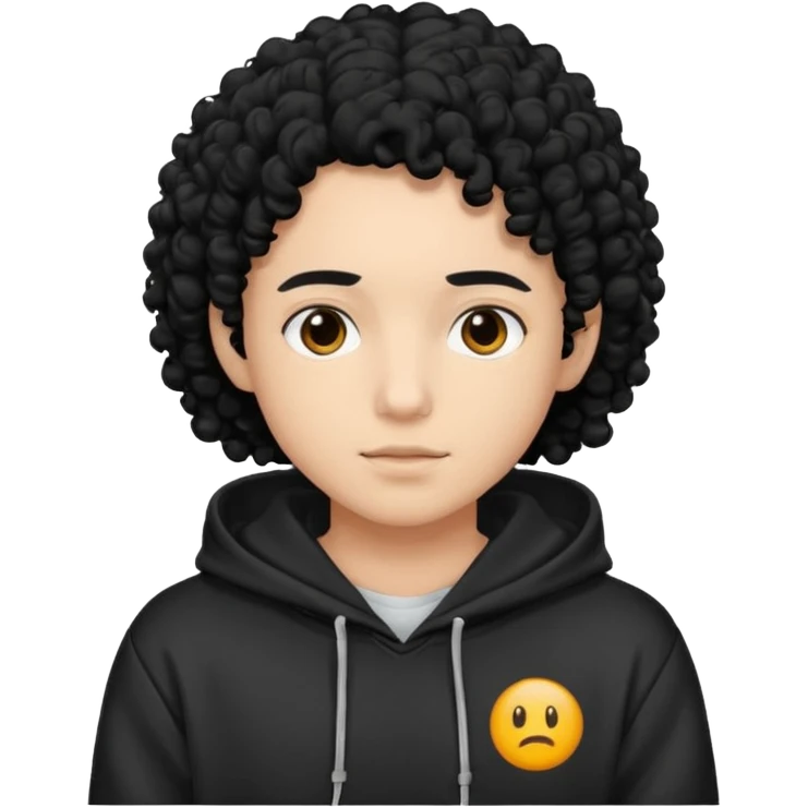 Gut wearing a hoodie with black curly hair emoji