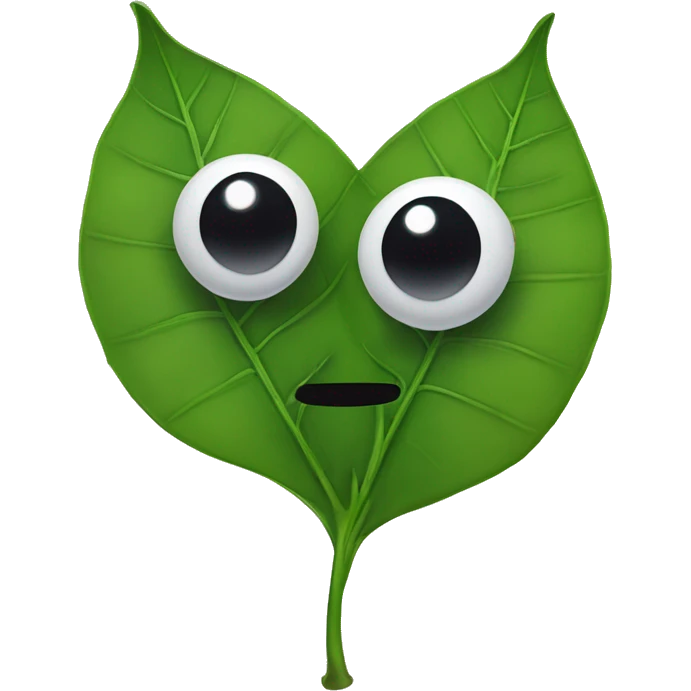 A leaf with thin black limbs, and two dot eyes with a  smile. emoji