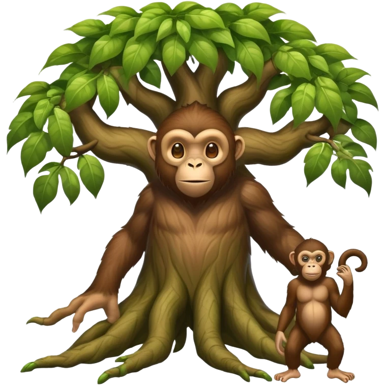 Surreal tree giant with monkey face, leafy limbs, and huge feet emoji