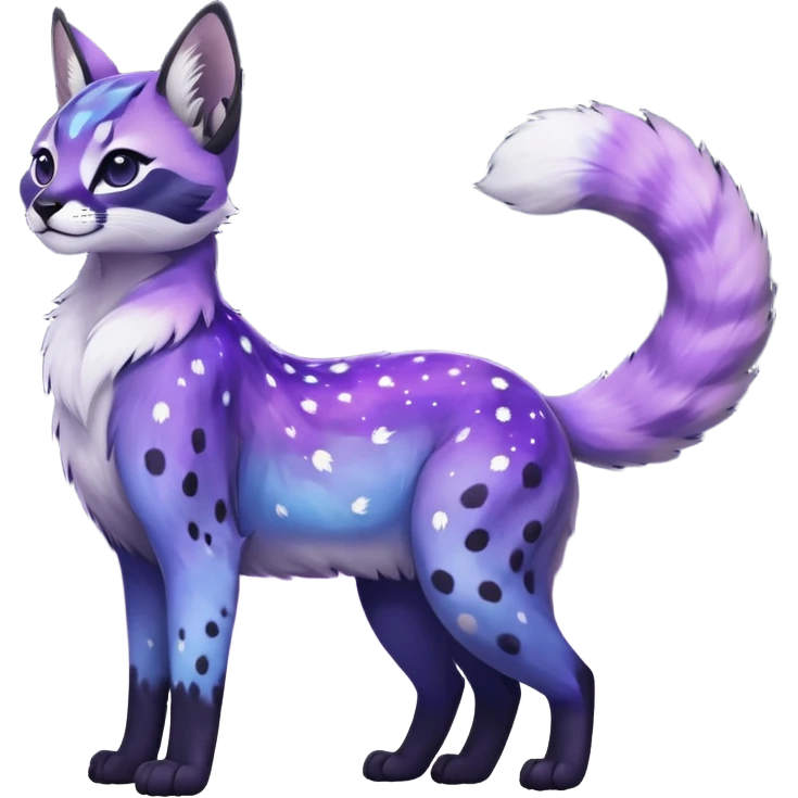 Colorful black-violet-indigo-purple-gradients nebulae nebula starry galactical shiny white-stars-spotted glorious iridescent divine exotic cute cool beautiful realistic caracal-civet-sergal-oncilla-animal-Fakémon-hybrid-fursona (full body) emoji
