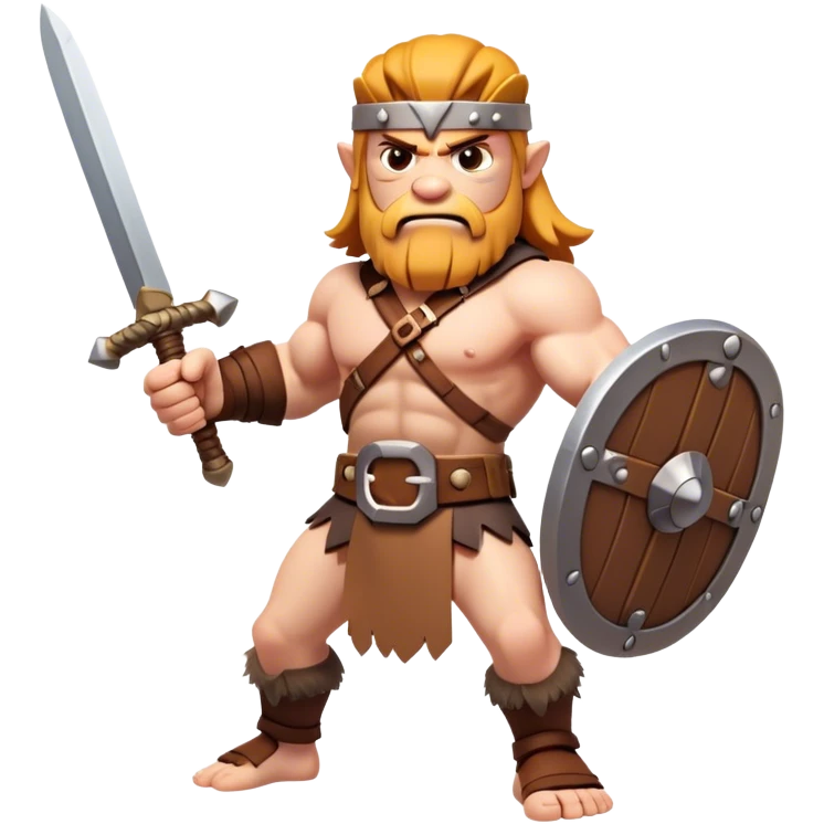CLASH OF CLANS style blonde barbarian ready for war preparing to swing sword at camer emoji
