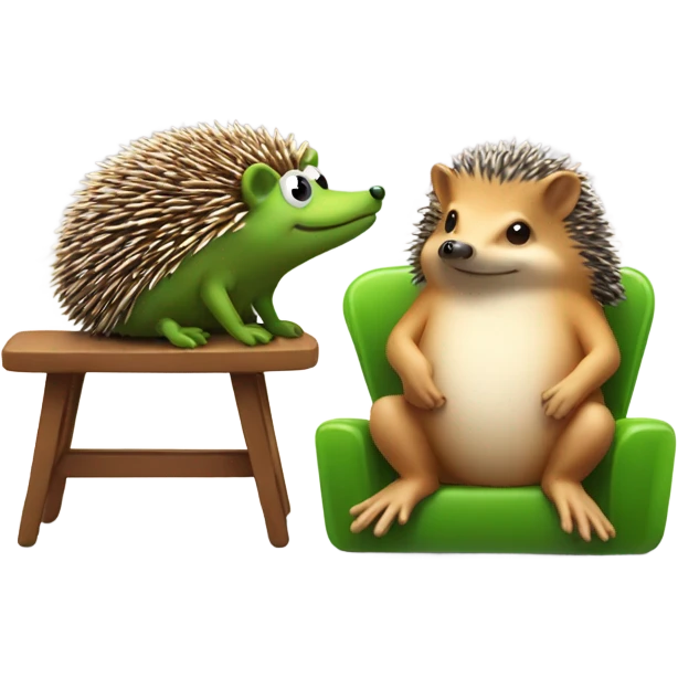 Hedgehog and frog on a chair emoji