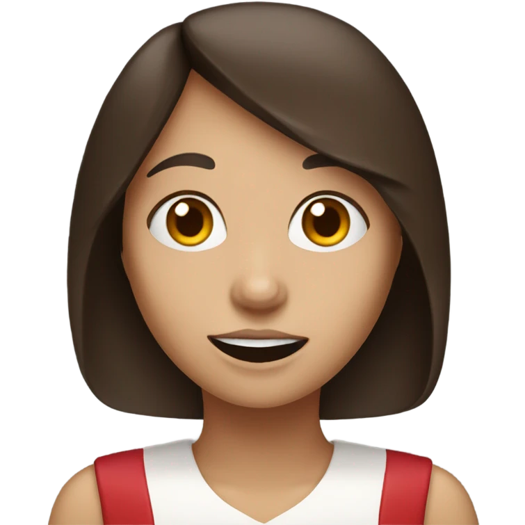 Girl, brunette, with fringe, eating a cherry pie emoji