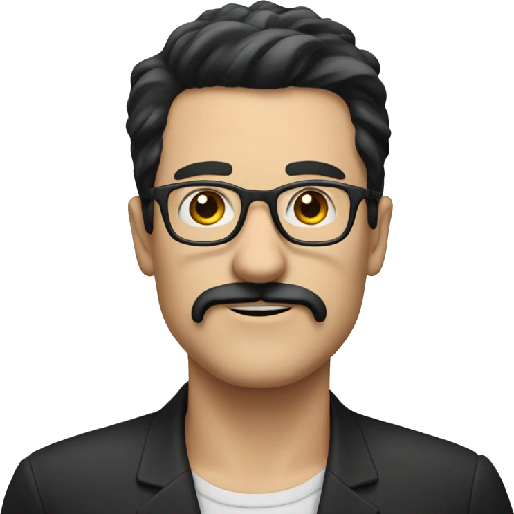white man with long an black hair, a black mustache and glasses emoji