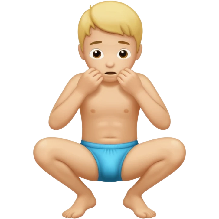 A  boy squating down peeing on his wet stinky poopy underwear farting and pats his butt emoji