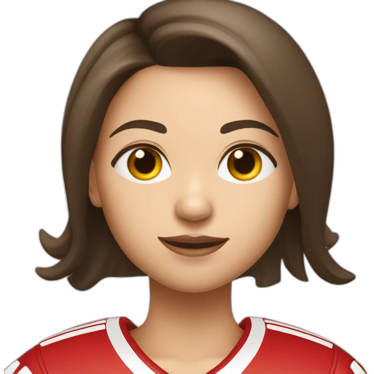 White skin brunette female playing football with very small basket ball emoji
