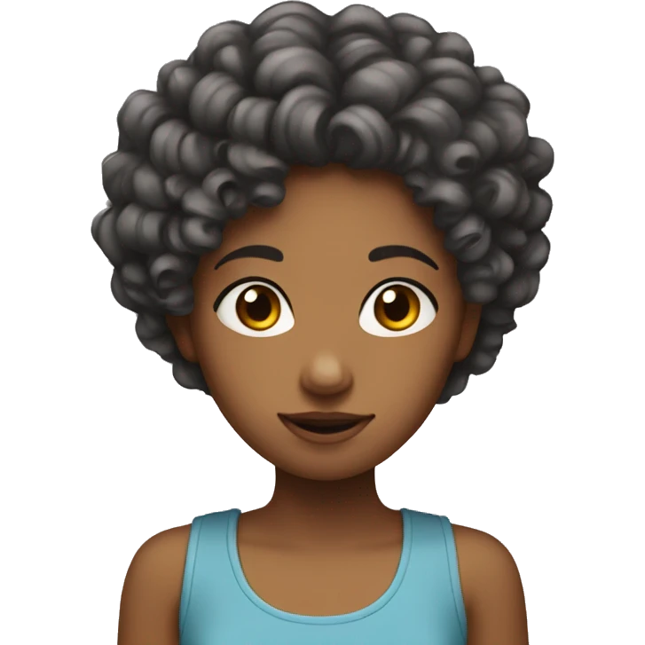 girl with curly small hair with a little bit of re emoji