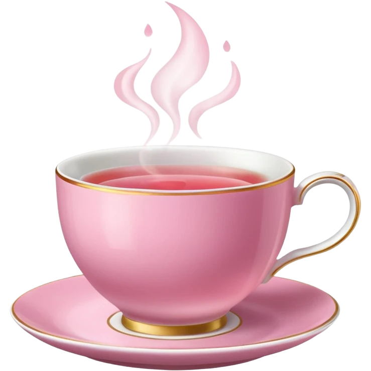 pink teacup filled with tea, placed on a matching pink saucer, with gentle steam rising from the cup.  emoji