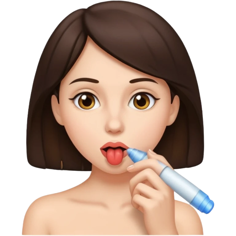A brunette woman sucking a penis emoji