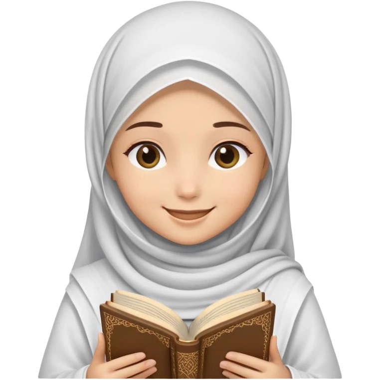 A beautiful veiled girl smiles and reads the Quran  emoji