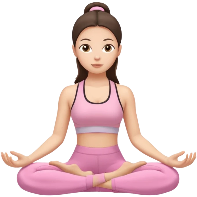 white brunette girl in light pink workout clothes meditating emoji