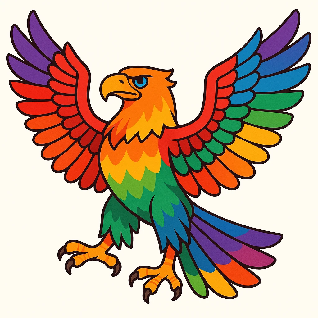 rainbow eagle, vibrant feathers, majestic pose, detailed wings, white background emoji