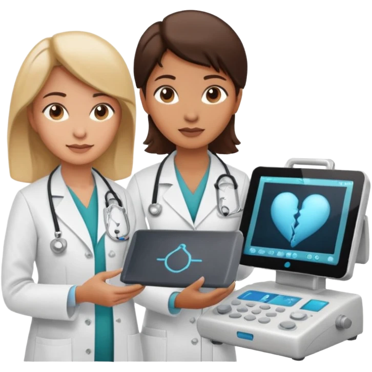 female doctor and ultrasound technician adjusting knobs on an ultrasound machine emoji