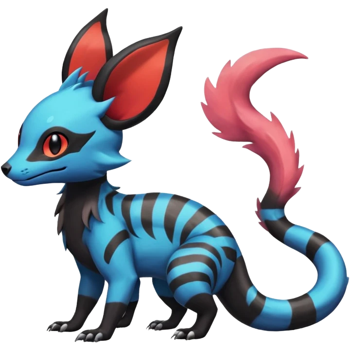 Rare epic aesthetic colorful Salandit-Eevee-Civet-species-Fakemon-hybrid-creature, with markings, full body emoji