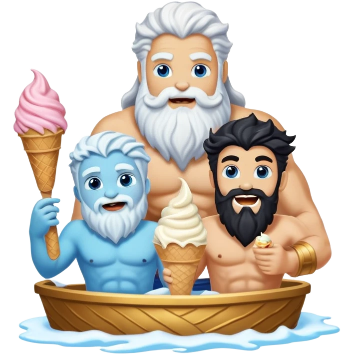 Zeus, Poseidon, and Hades happily eating ice cream emoji