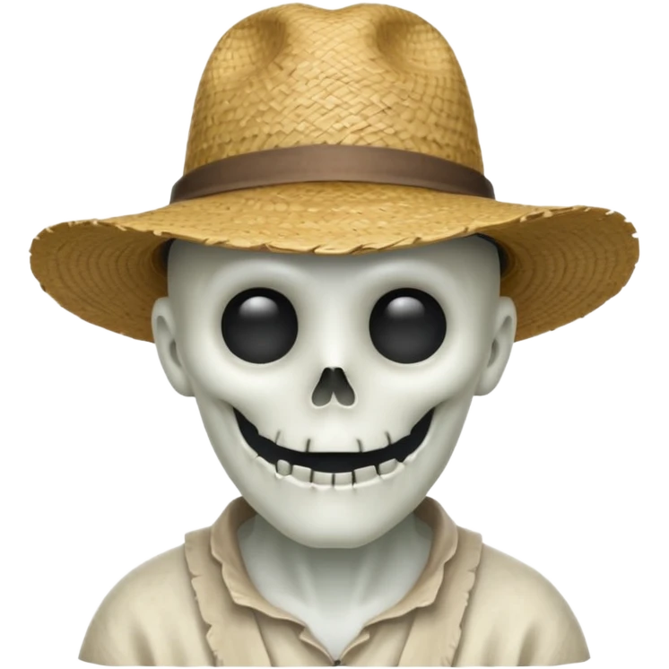 ghost farmer portrait, head and shoulders only, straw hat, spooky pale face, cracked skin, haunted vibe, 3D cartoon, mobile game icon style, clean background, no text, no watermark
 
 emoji
