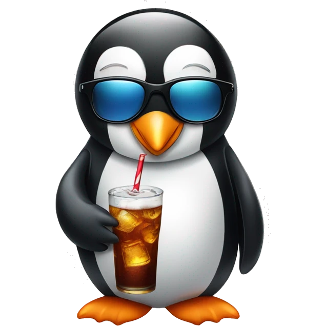 A penguin wearing sunglass and drinking cola emoji