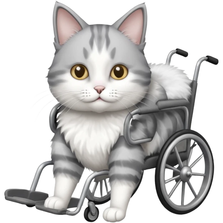disabled grey and white cat in cat wheelchair emoji