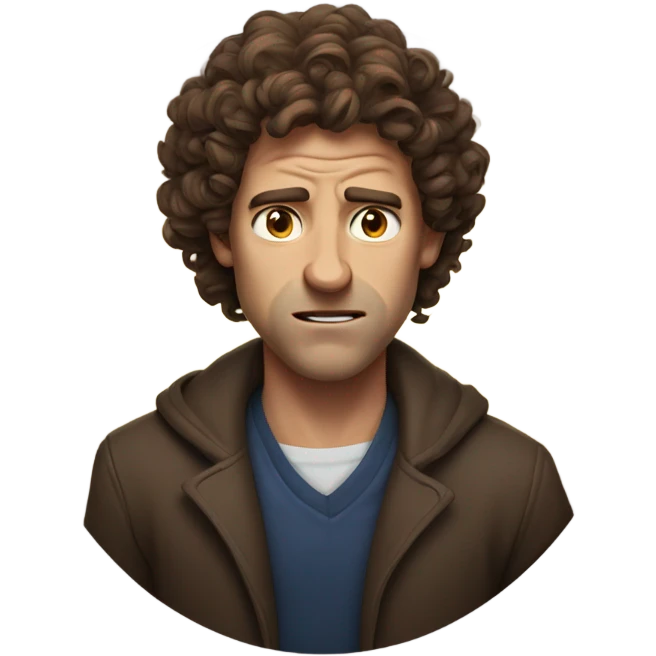 brown haired curly man menacing grimace emoji