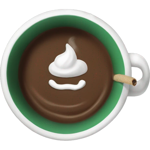 A dark green cup of hot chocolate with a smoke  emoji