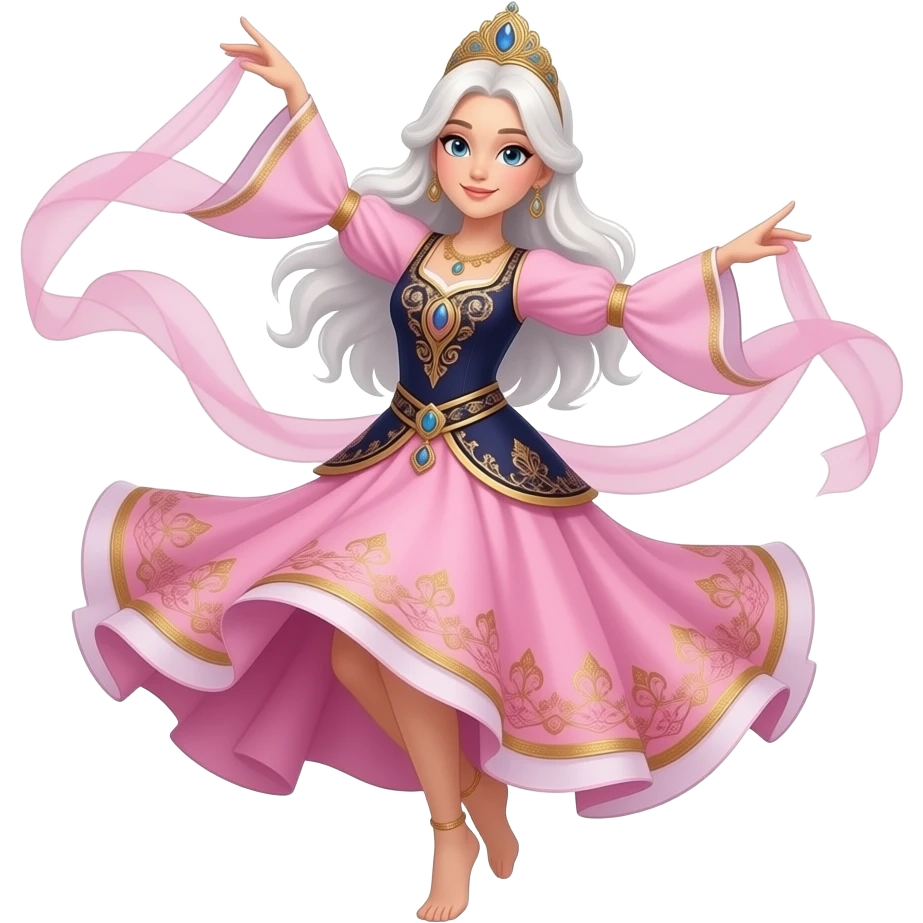 девушка с белыми волосами танцует восточные танцы в розовом костюме emoji