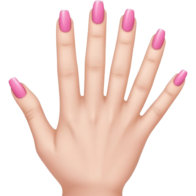  pink  close-up of a human hand with exactly five fingers, beautifully manicured nails, glossy pink nail polish, elegant nail shape, soft lighting, realistic style, isolated on transparent background" emoji