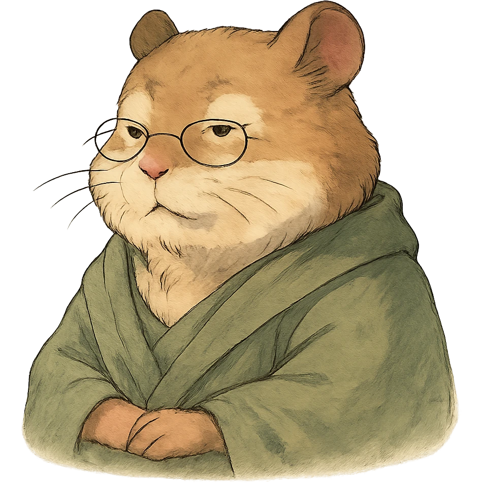 ghibli style hamster philosopher with a wise expression and soft colors emoji